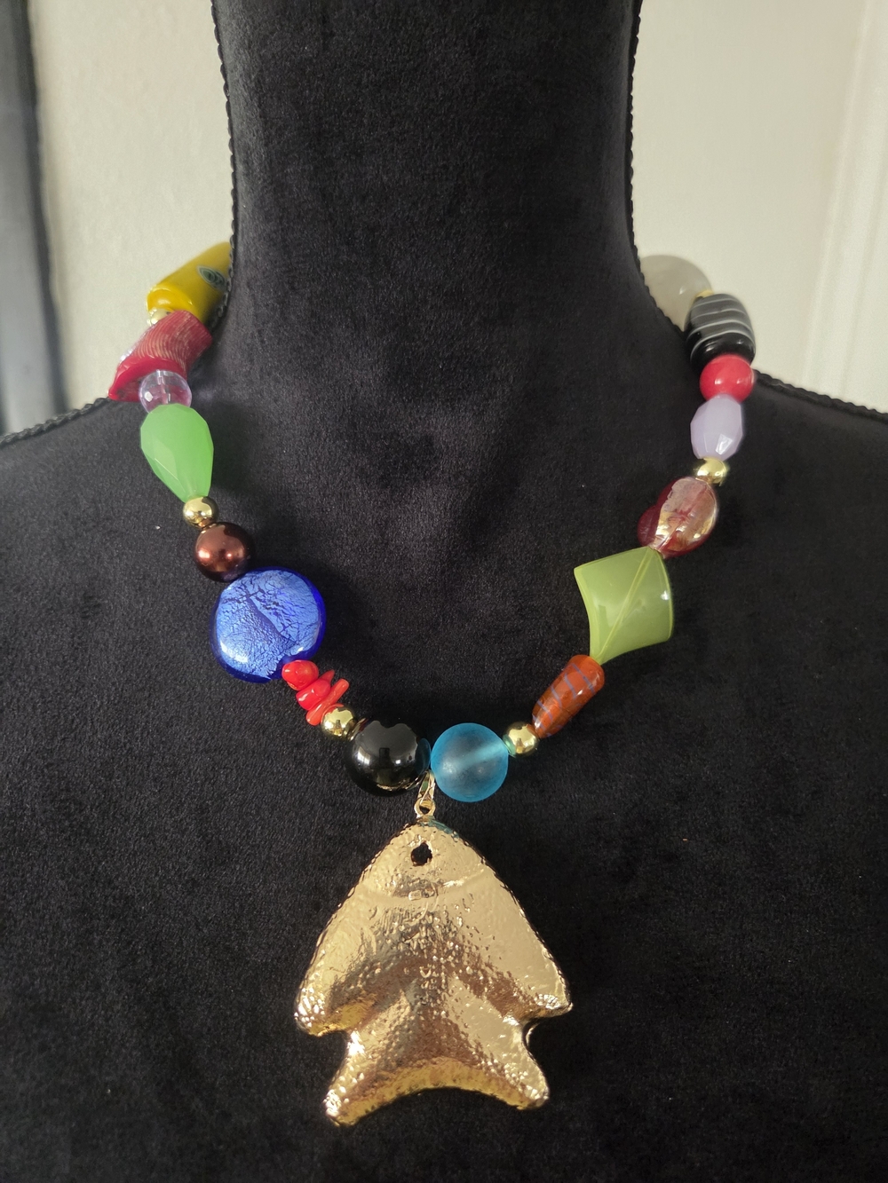 Handcrafted Multicolor Bead Necklace with Gold Fish Pendant